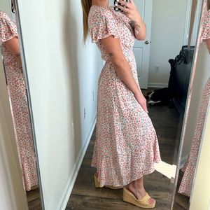 Floral high low ruffle wrap dress